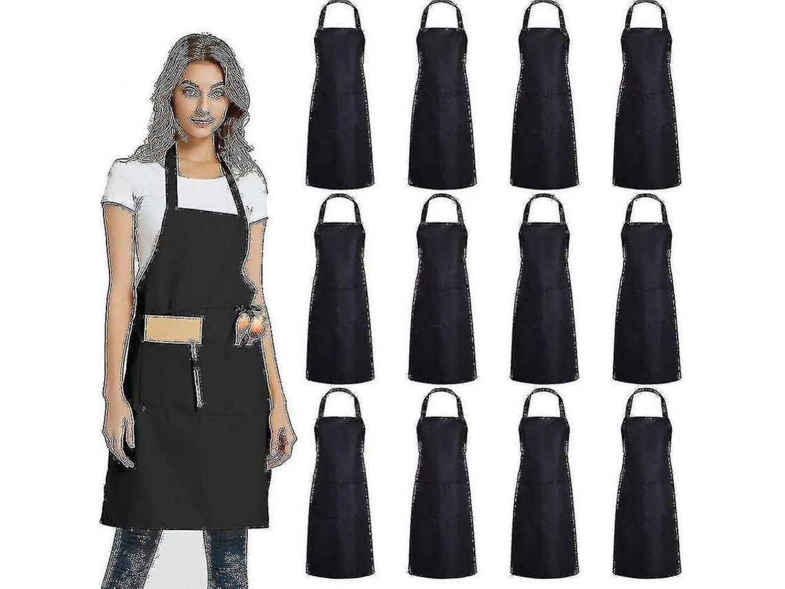 2026 delantal Plano com 2 Bolsos 12 Pacotes Unissex Preto 30x25 Polegadas Material Durável Leve Negro