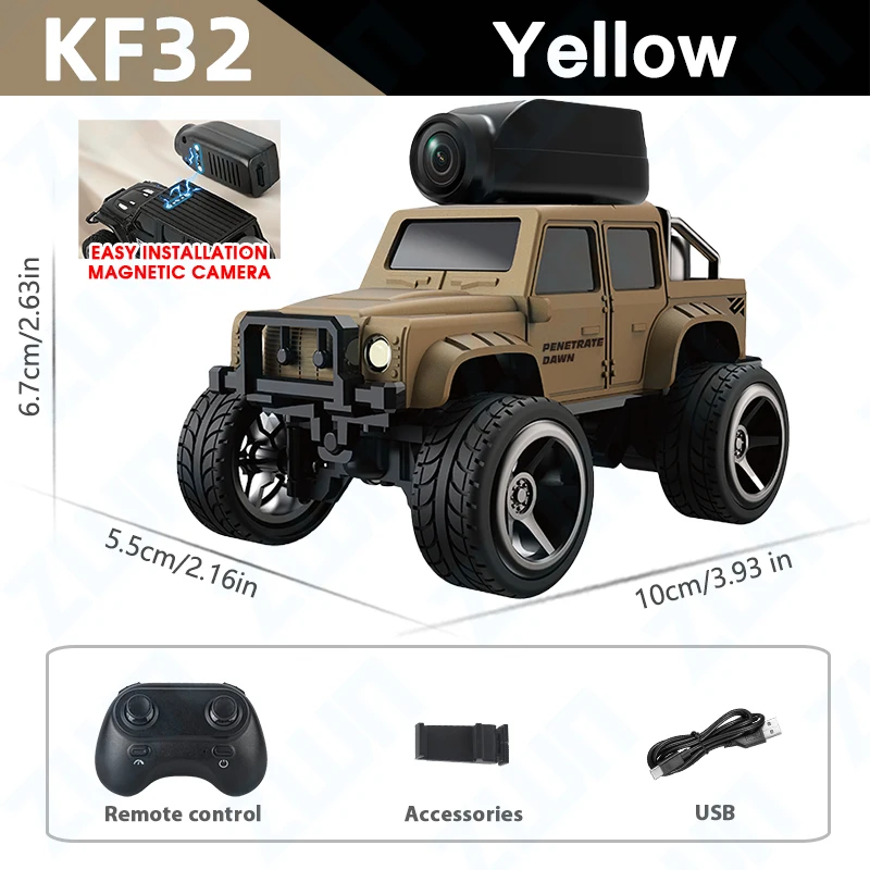 (amarelo) Carrinho De Brinquedo Com Controle Remoto Sem Fio, Luzes De Led E Câmera Hd, O Presente Perfeito Para Crianças.
