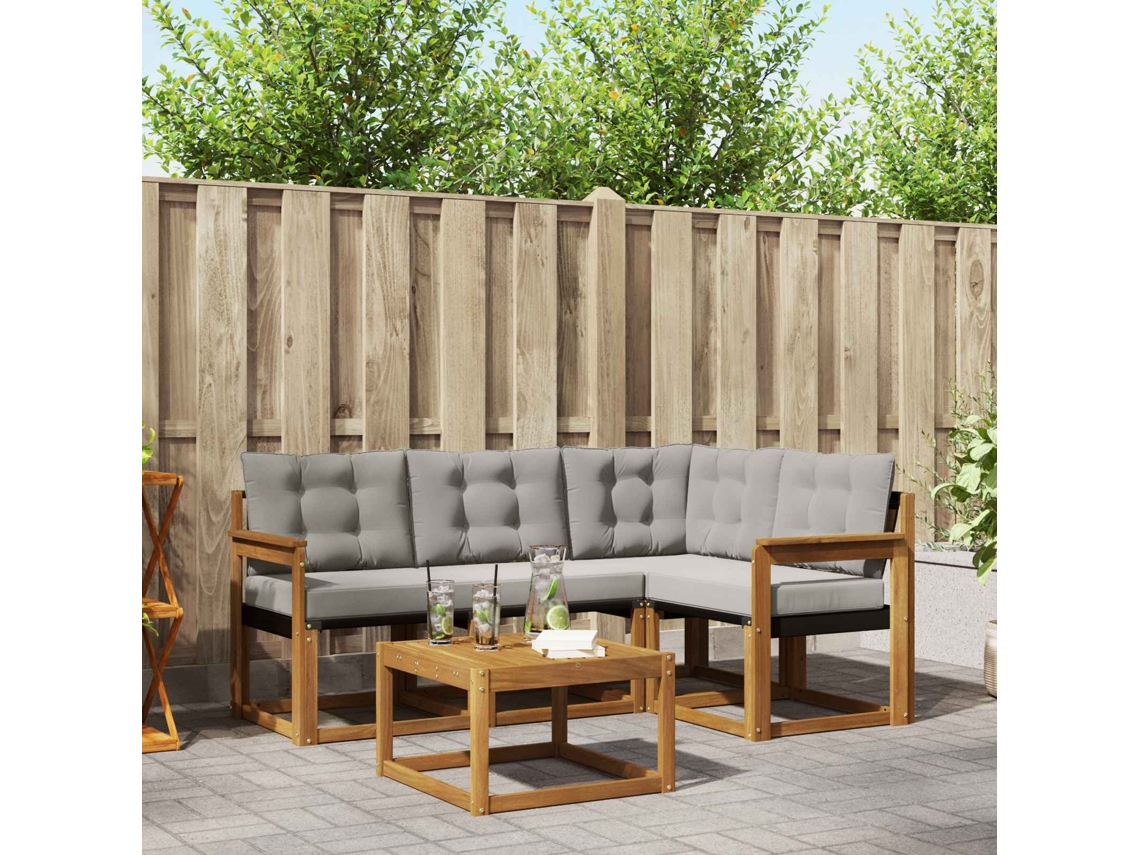 Vidaxl Conjunto De Sofás Para Exterior 5 Pcs Cinza Natural E Claro