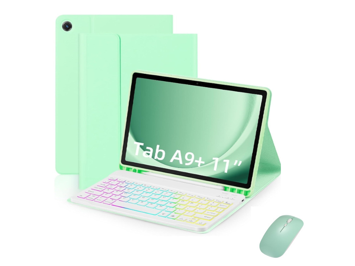 Teclado E Mouse Retroiluminados Em Verde Menta E Branco, Samsung A8 X200/x205 De 10,5 Polegadas. Yunzii
