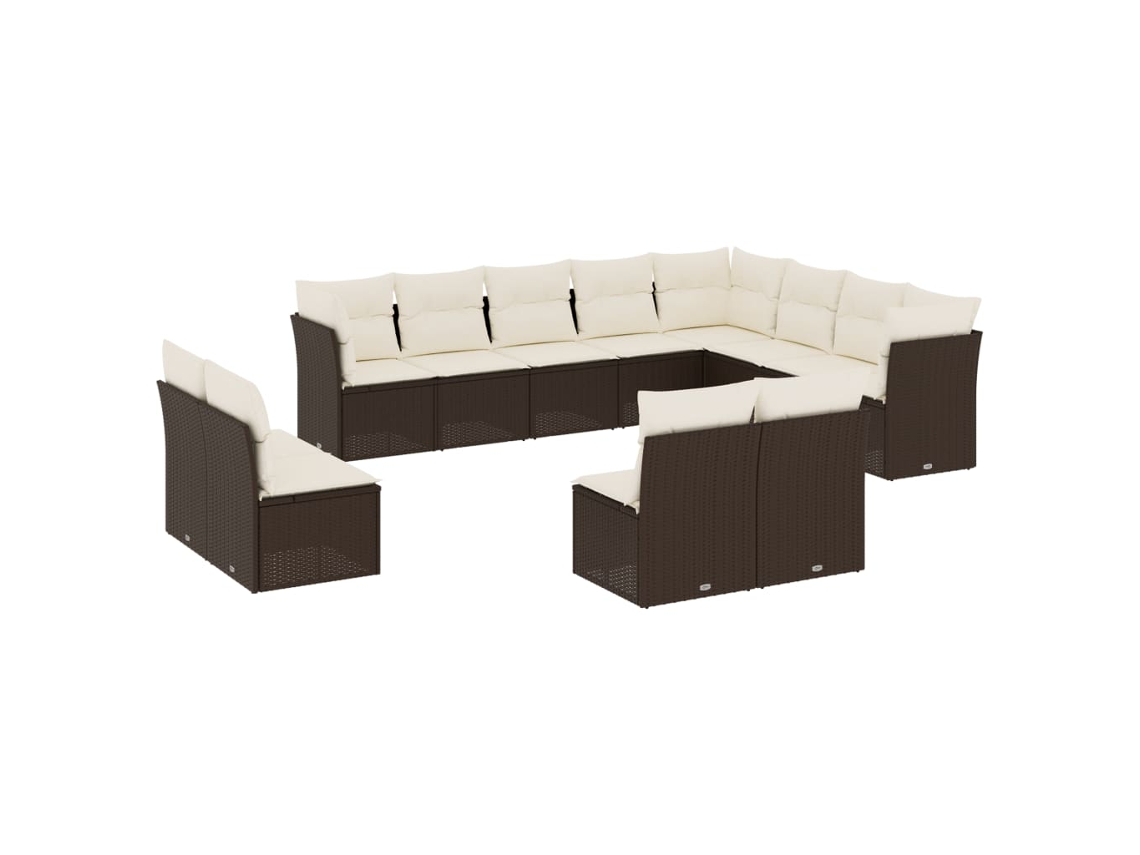 Conjunto de 12 Sofás Jardim com Almofadões Vime Pe Castanho MAISON EXCLUSIVE