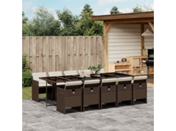 Vidaxl 11 Pcs Conjunto Jantar P/ Jardim C/ Almofadões Vime Pe Castanho