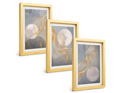 Composição De Quadros Na Paredepadrões Abstratos, Ondas, Círculos Moldura Dourada Quadros Para A Sala De Estar Espelharte (3 Peças 20x30 Cm)