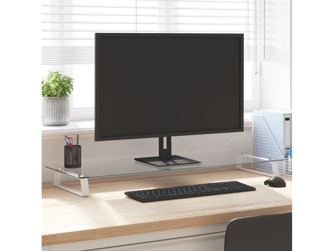 Vidaxl Suporte Para Monitor 100x35x8 Cm Vidro Temperado E Metal Branco