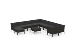 Maison Exclusive - 12 Pcs Conjunto Lounge De Jardim C/ Almofadões Vime Pe Preto