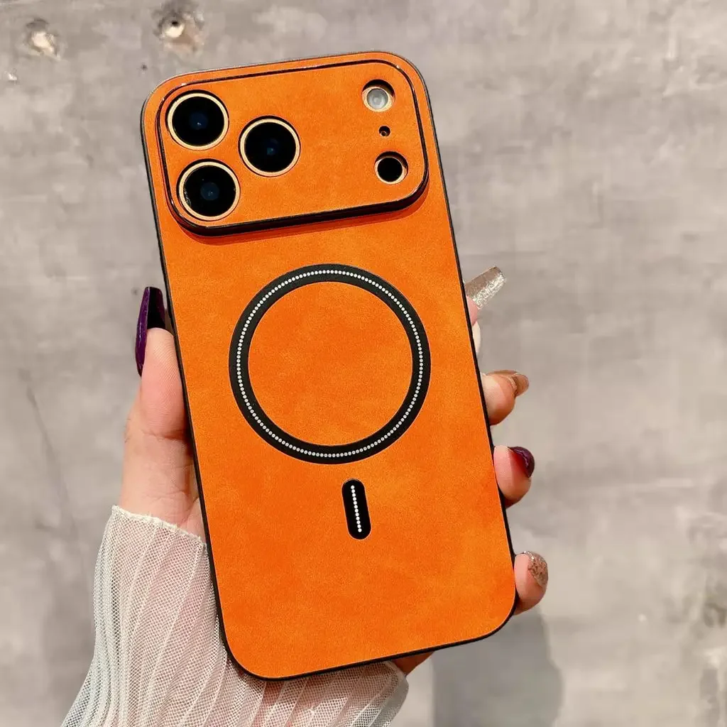 Capa De Couro Magnética Para Celular (orange 15pro) Com Carregamento Sem Fio E Estrutura Resistente A Impactos E Quedas.