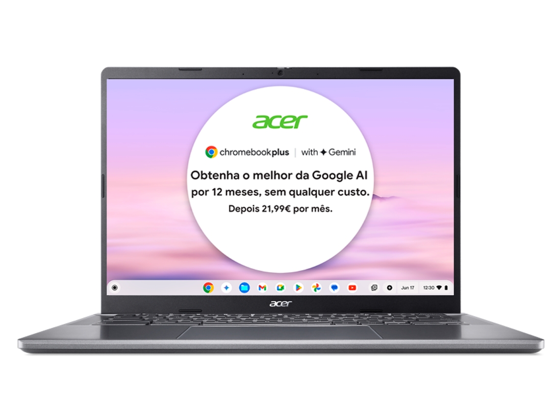 Portátil ACER Chromebook Plus 514 CB514-3H com Google AI (14" WUXGA - AMD Ryzen 3 7320C - RAM:8 GB - 128 GB eMMC - AMD Radeon 610M)