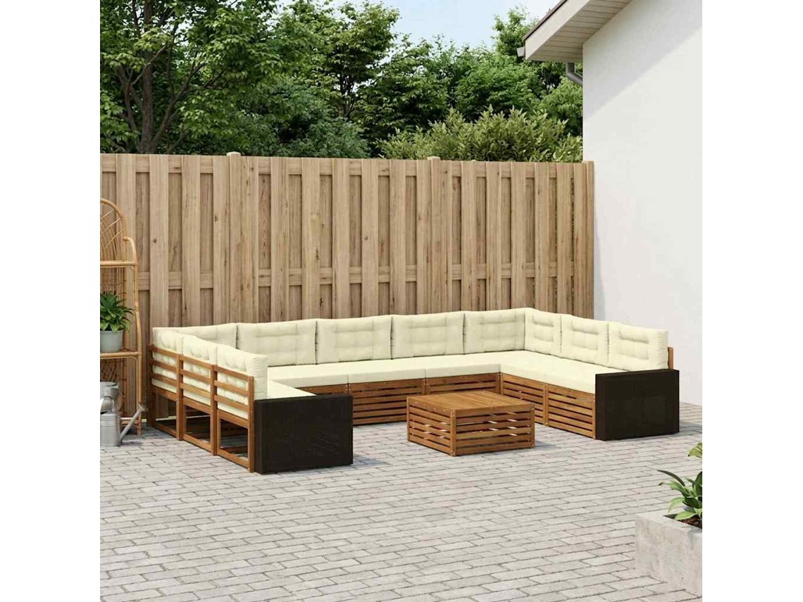 Vidaxl Conjunto De Sofás Para Exterior 10 Unid. Natural E Creme