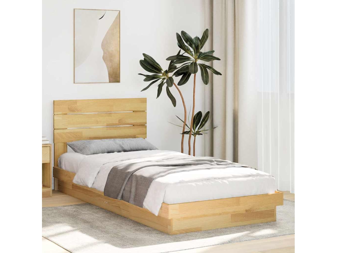 Vidaxl Estrutura Cama Cabeceira Sem Colchão 75x190 Cm Maciça Carvalho