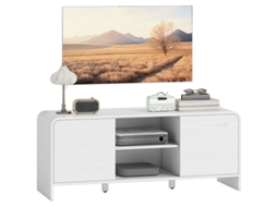 Suporte Para Tv Até 55 Polegadas Com 2 Portas E Prateleira Ajustável,110x35x45cm,na Cor Branca