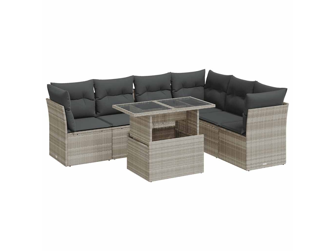 Conjunto de 7 Sofás de Jardim com Almofadões Vime Pe Cinzento Claro MAISON EXCLUSIVE (7 pcs)
