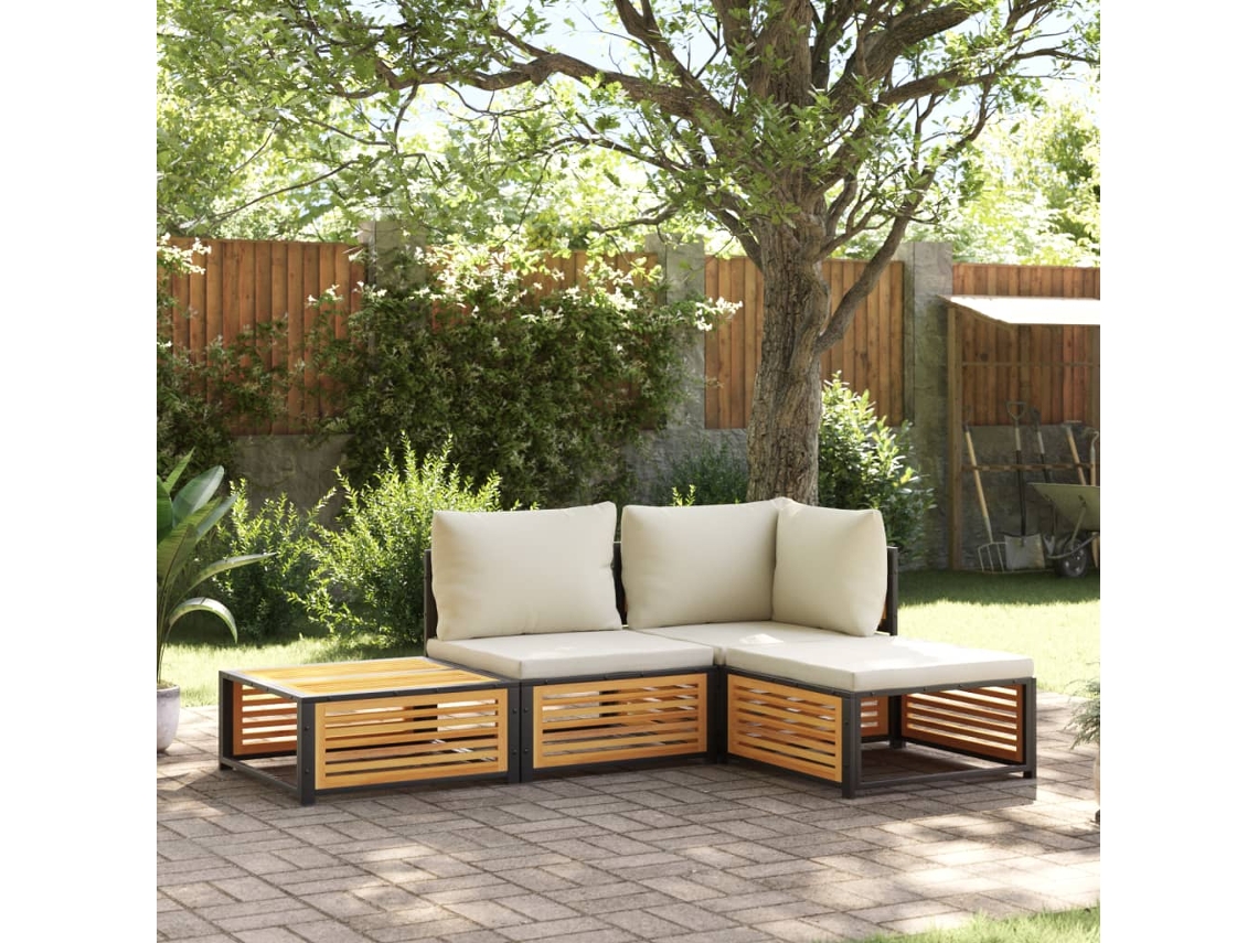 4 Pcs Conjunto De Sofás De Jardim Com Almofadões Acácia Maciça Dkd Home Decor