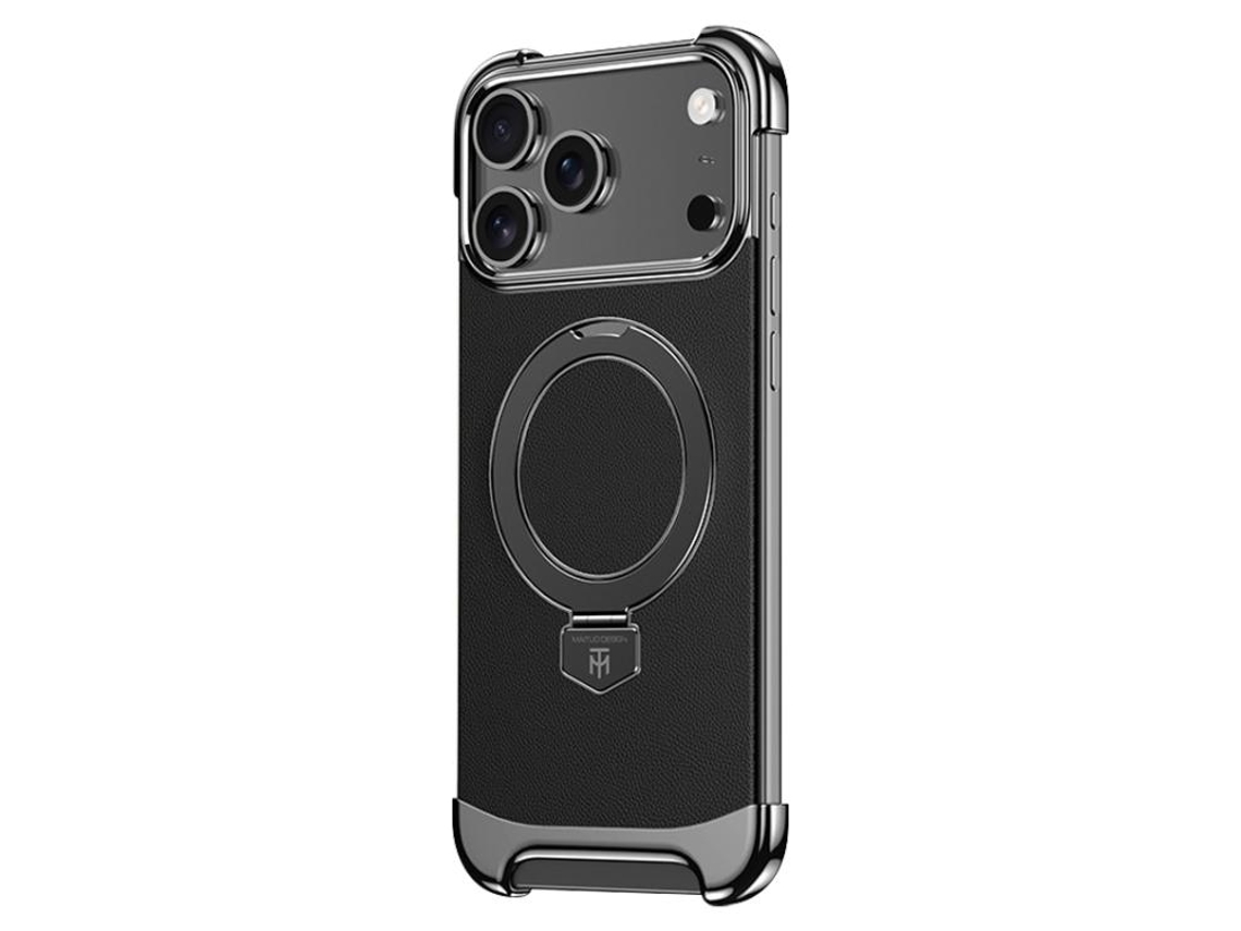 Capa De Couro Para Iphone 17 Pro Com Suporte De Anel Magsafe Sem Bordas.
