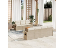 Vidaxl 8 Pcs Conjunto De Sofás P/ Jardim Com Almofadões Vime Pe Bege