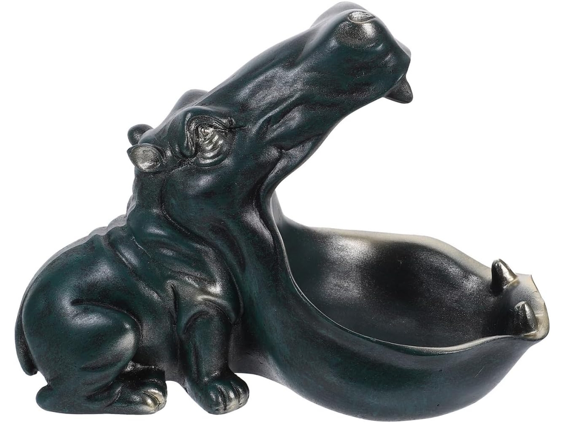 Tigela Decorativa Resina Formato Hipopótamo Porta Acessórios Fácil Limpar Escritório Estar Escultura Original GOKOCO