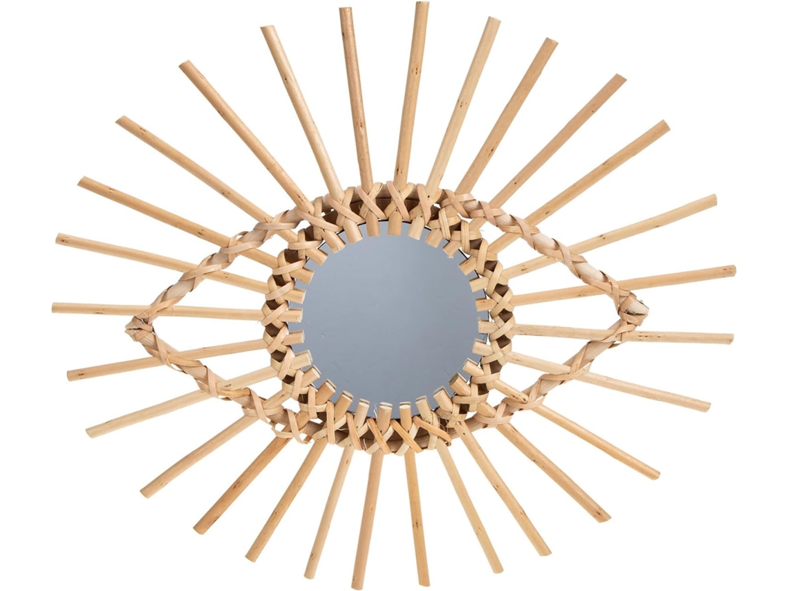Espelho de Parede, Peça Única Decoração em Vidro, Estilo Nórdico com Moldura Rattan, Arte Decorativa CHABERLU