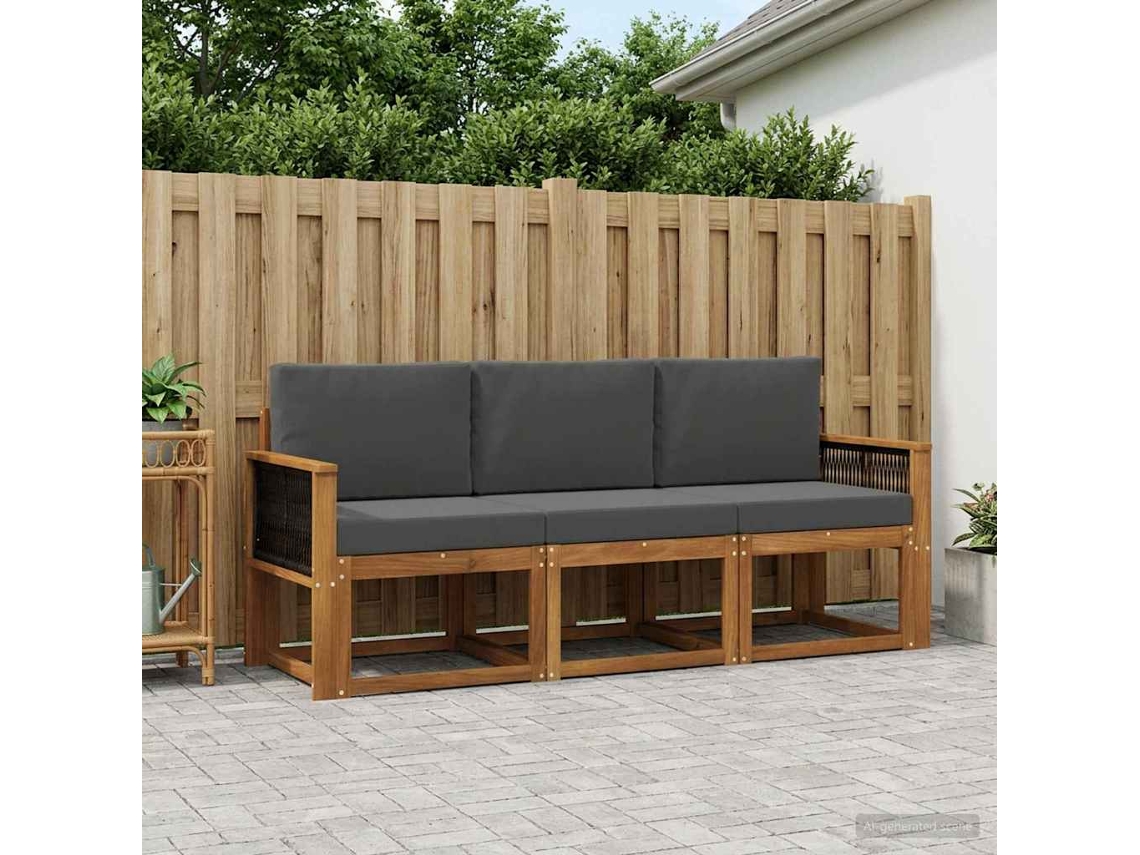 Vidaxl Conjunto De Sofás Para Exterior 3 Pcs Natural E Antracite