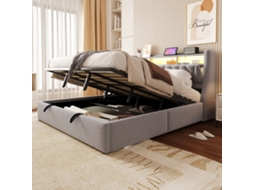 Cama Estofada Veludo Cinza Claro 180x200 Cm