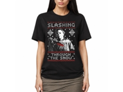 Rockinstone Halloween Movie Slashing Thru The Snow Black Adult T-shirt Size:m