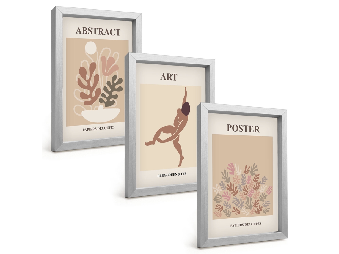Composição De Quadros Na Paredecomposições Elegantes De Matisse Moldura Prateada Quadros Para A Sala De Estar Espelharte (3 Peças 20x30 Cm)