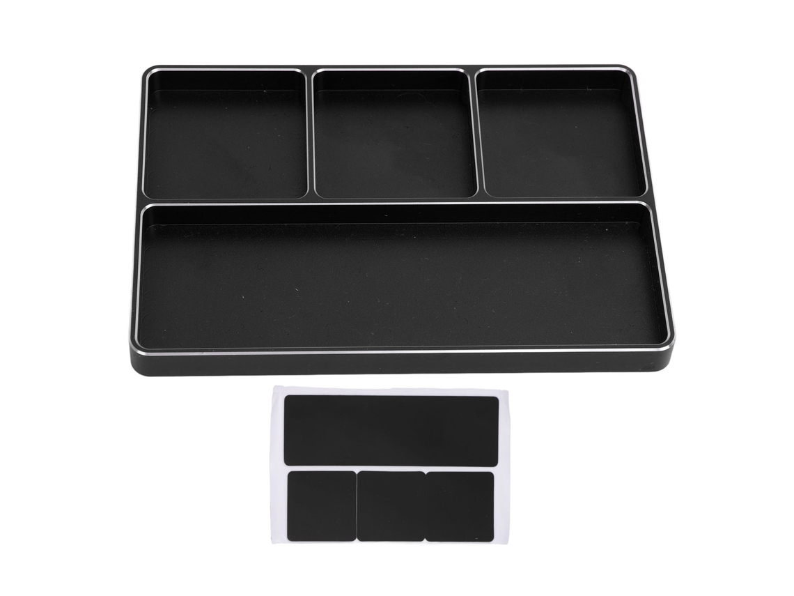 Bandeja de parafusos para reparo RC 4 compartimentos de liga de alumínio com base magnética para carros e aviões RC preta S/MARCA