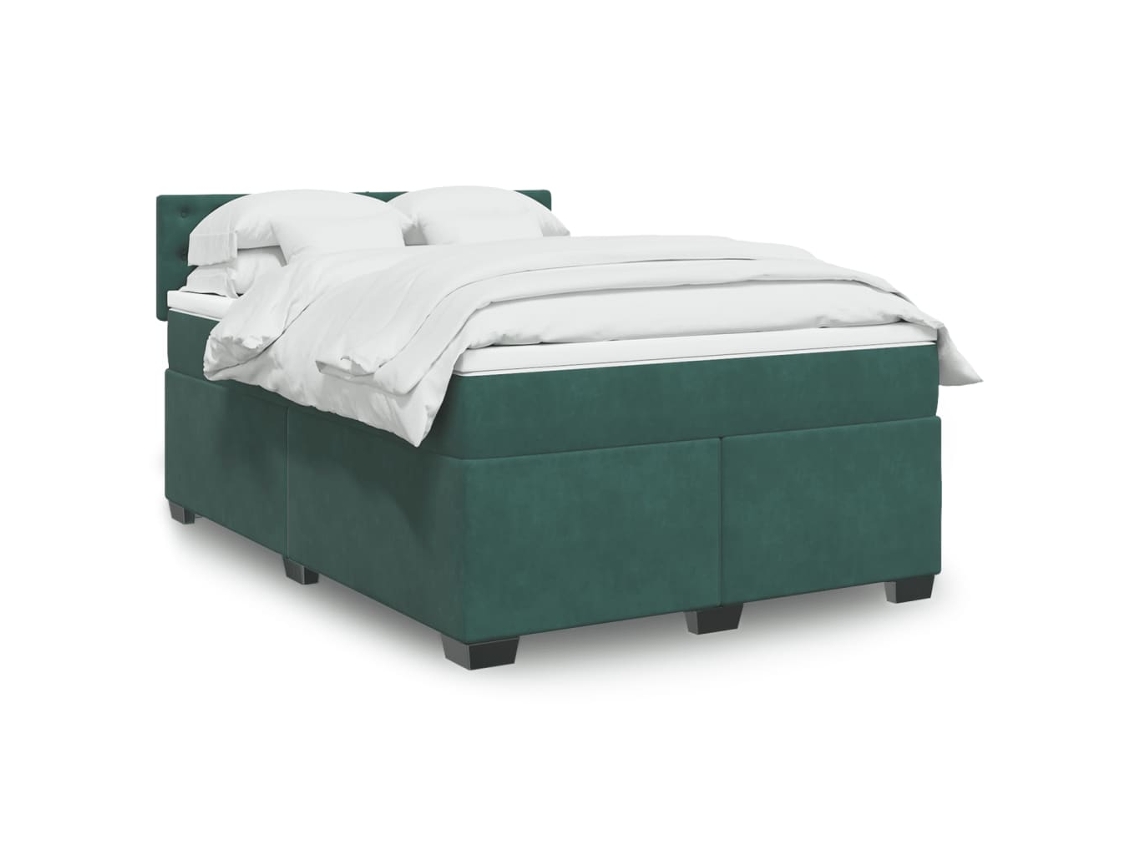 Cama Com Molas/colchão 160x200 Cm Veludo Verde-escuro