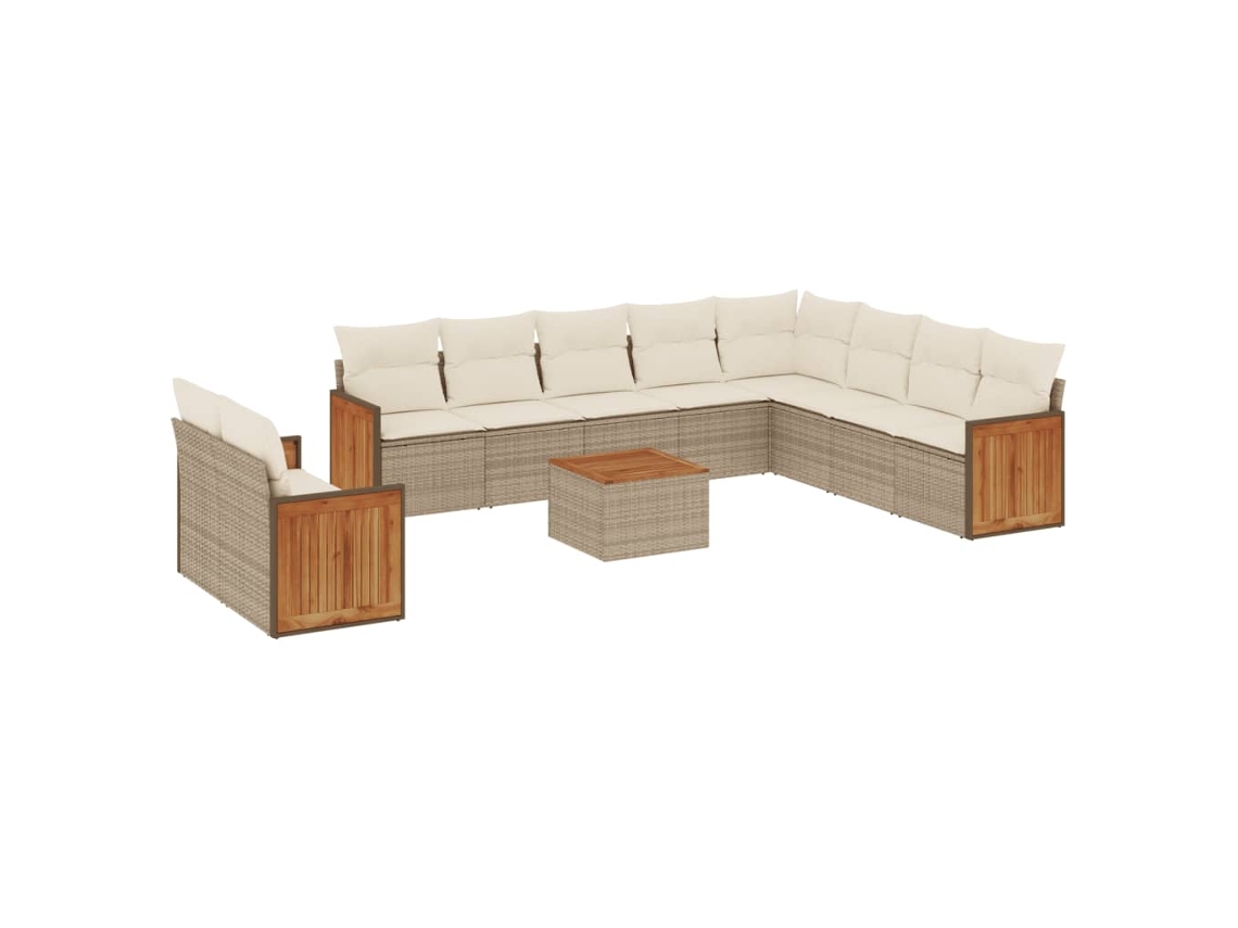Conjunto de 11 sofás de jardim com almofadões Vime Pe Bege MAISON EXCLUSIVE