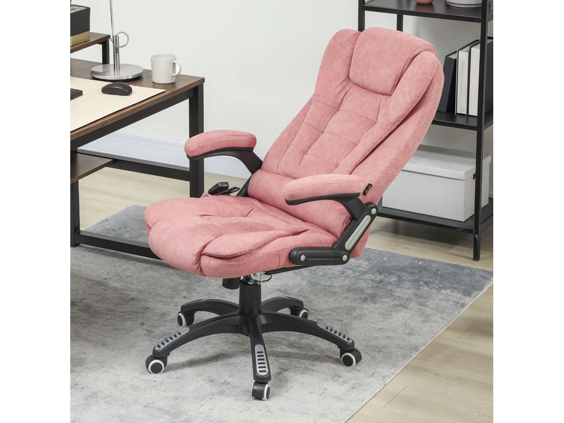 Cadeira De Escritório Com Massagem 6 Pontos, Reclinável 130°, Aquecimento, 65x71x110-120 Cm, Rosa