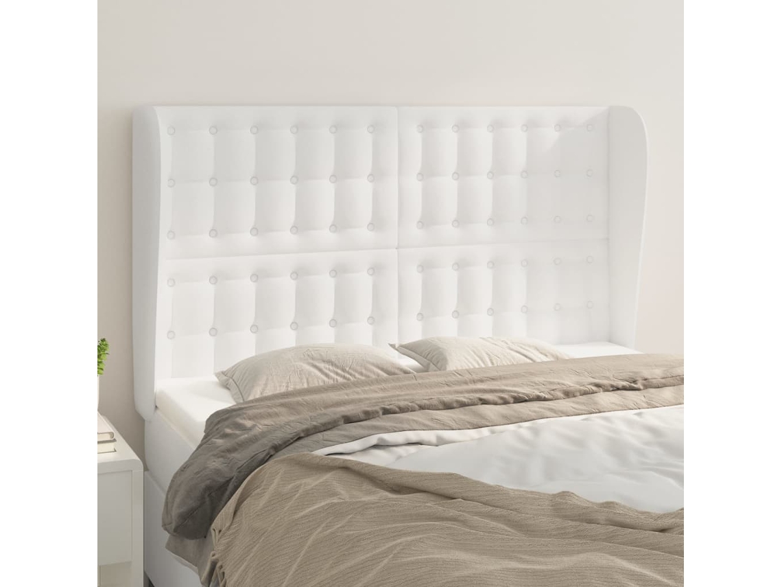 Cabeceira Camapainel De Cabeceira C/ Abas Couro Artificial 147x23x118/128cm Branco Lovely Home