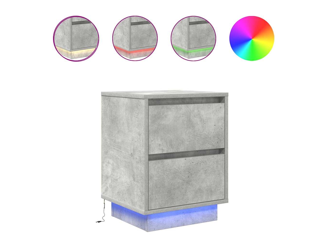 Mesa de Cabeceira com Luzes Led Cinzento Cimento MAISON EXCLUSIVE (38x34x50 cm)