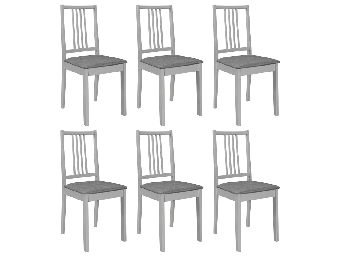 Vidaxl Cadeiras De Jantar Com Almofadões 6 Pcs Madeira Maciça Cinzento