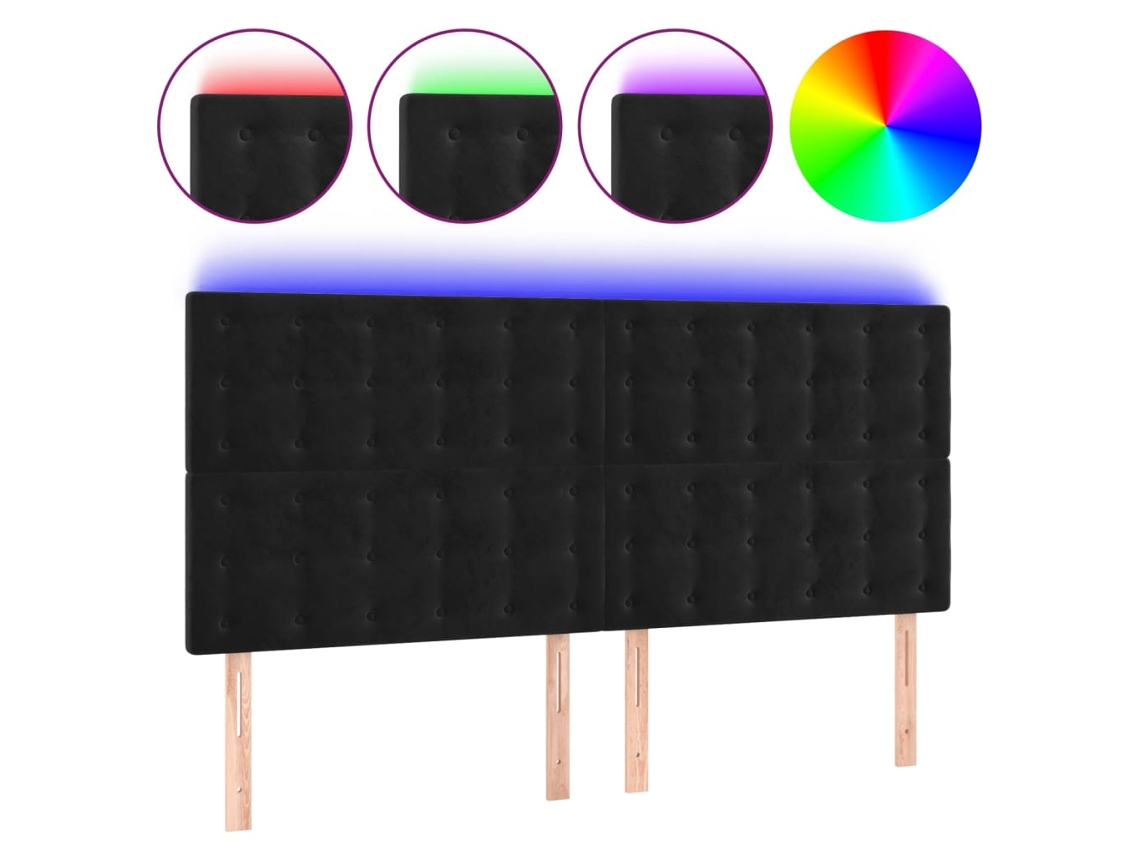 Cabeceira de Cama com Luzes Led Veludo Preto MAISON EXCLUSIVE (180x5x118 cm)