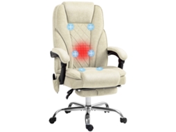 Cadeira De Escritório Bege Com Massagem E Aquecimento, Ajuste De Altura, Encosto Reclinável, Controle Remoto, Apoio Pés Retrátil