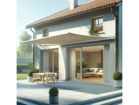 Toldo Coffre Hevoa Branco 5,00x3,50 Motorizado com socorro telecomando - Tela Bege
