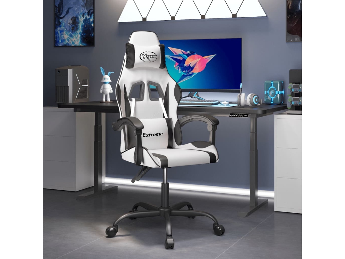 Vidaxl Cadeira Gaming Giratória Couro Artificial Branco E Preto
