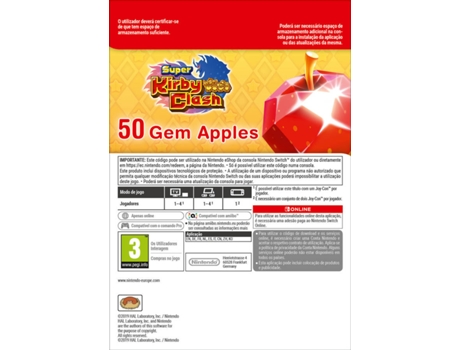 Cartão Nintendo Switch Super Kirby Clash - 50 Gem Apples (Formato Digital)