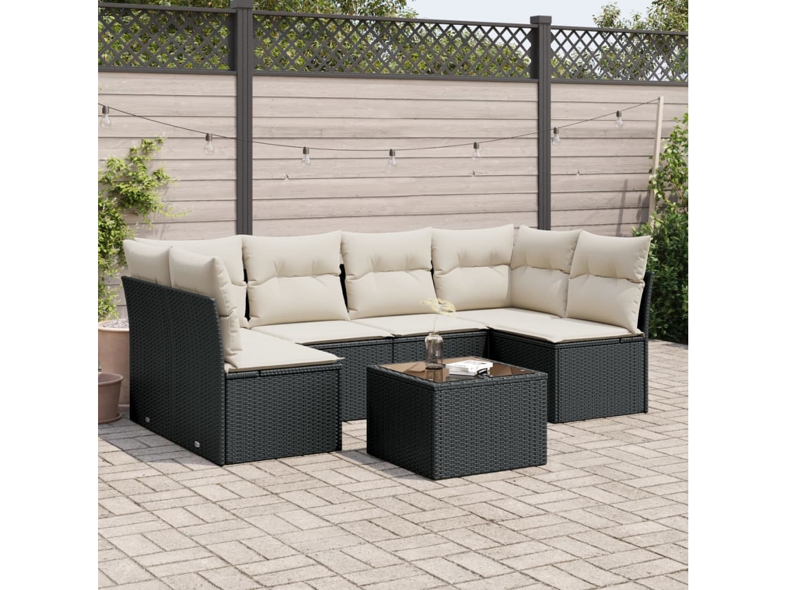 Vidaxl 7 Pcs Conjunto de Sofás P/ Jardim C/ Almofadões Vime Pe Preto