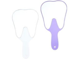 Conjunto de 2 espelhos portáteis de maquiagem em plástico com formato Dente e Alça Pratica.