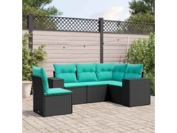 Vidaxl Conjunto De Sofá De Jardim De 5 Peças Com Almofadas Em Rattan Sintético Preto