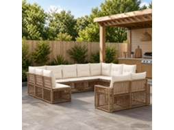 Vidaxl Conjunto De Sofá De Jardim 12 Unid. Bege E Branco Creme Vime Pe