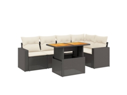 Conjunto 6 sofás de jardim c/ almofadões VIDAXL vime PE preto