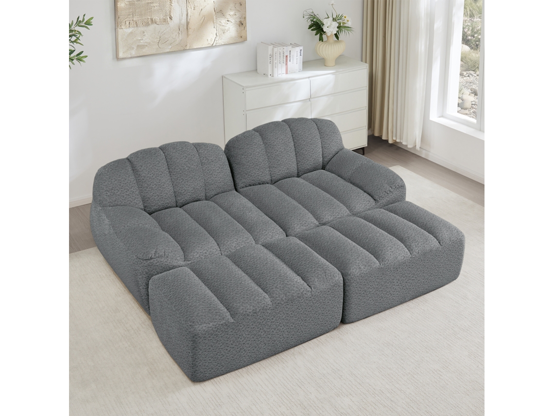 Sofá Modular 2 Lugares Com 2 Pufes Cinza, Espuma 32d E Design Antiderrapante