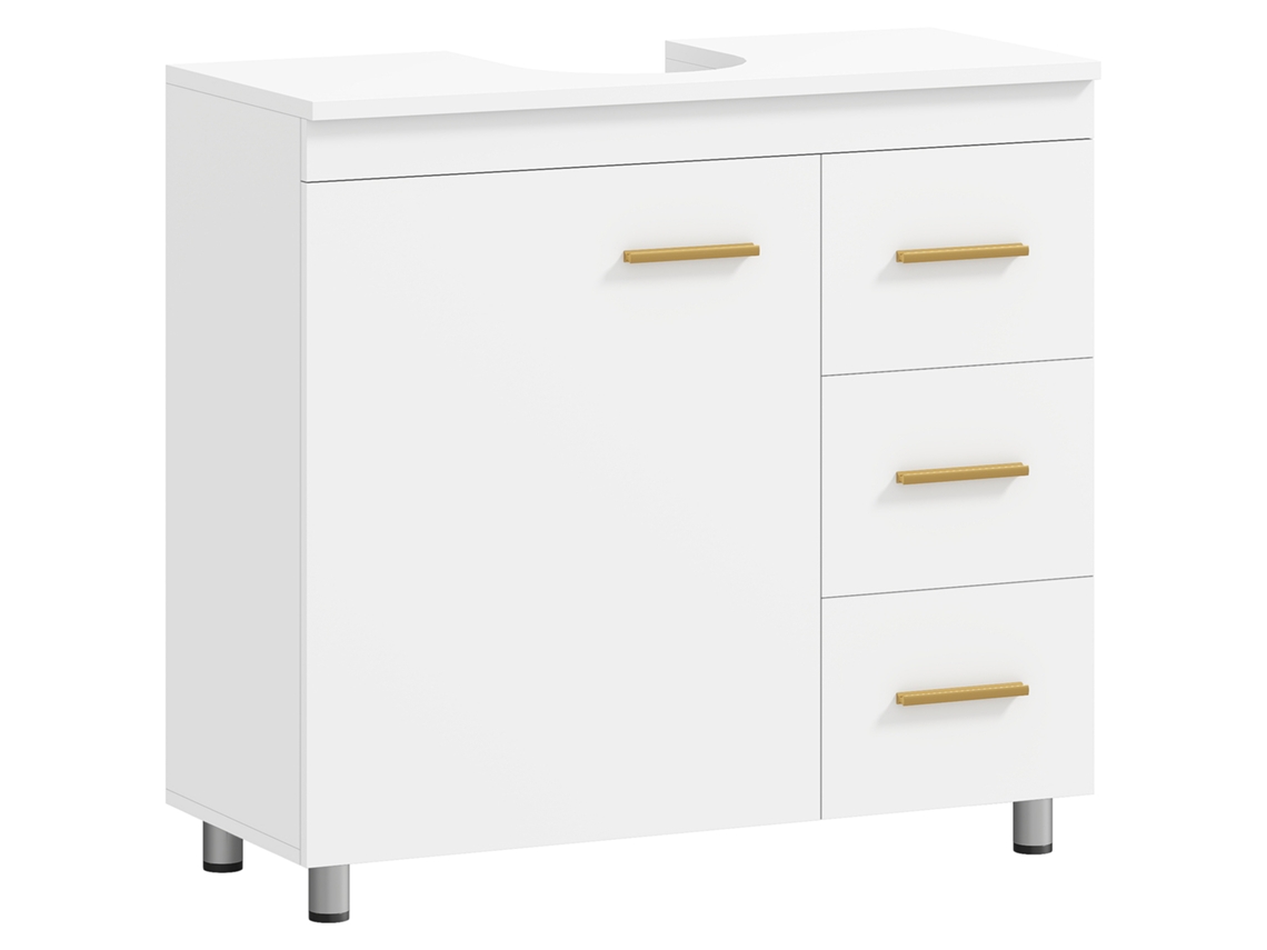 Armário de Banheiro, 3-Níveis Design, Mdf, Aglomerado, Branco -zzz
