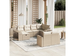 Conjunto de 10 Sofás para Jardim com Almofadas Vime Pe Bege Dkd Home Decor