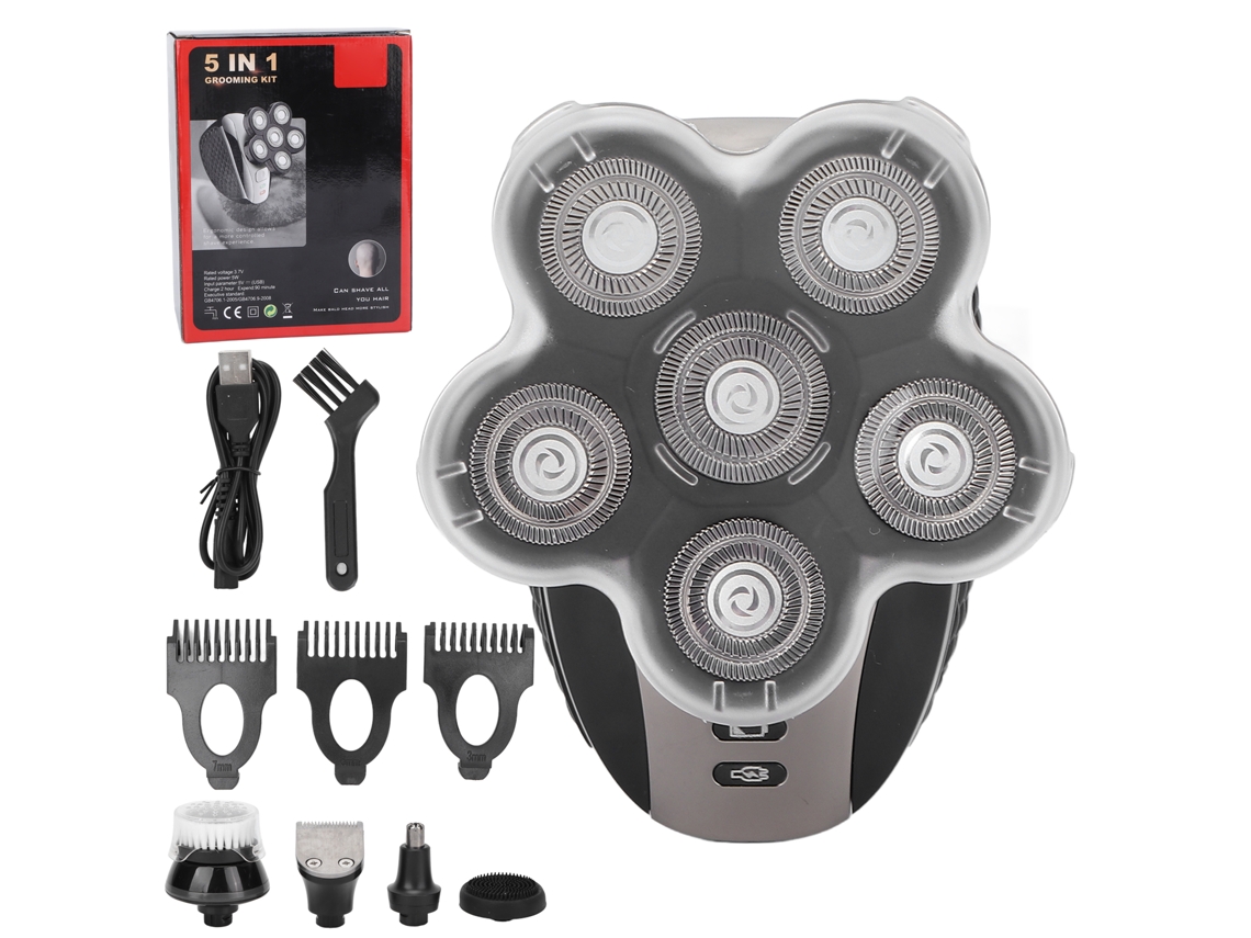 Aparador De Cabeça Elétrico À Prova D'água 5 Em 1 Kit De Grooming Com 6 Cabeças Rotativas Para Homens Calvos