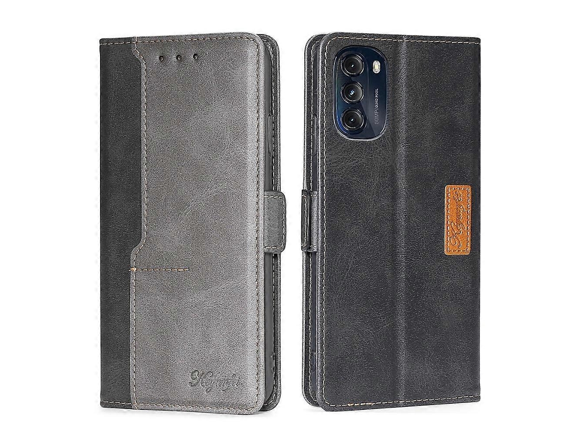 Capa De Couro Com Fivela Lateral Em Cores Contrastantes Para Motorola Moto G 5g 2022