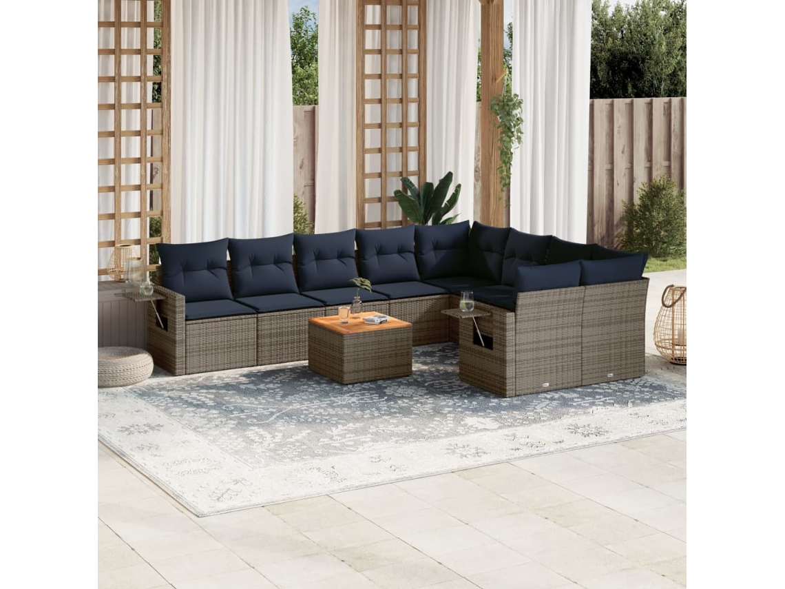 Vidaxl Conjunto De Sofá De Jardim Com 10 Peças E Almofadas Em Rattan Sintético Cinza