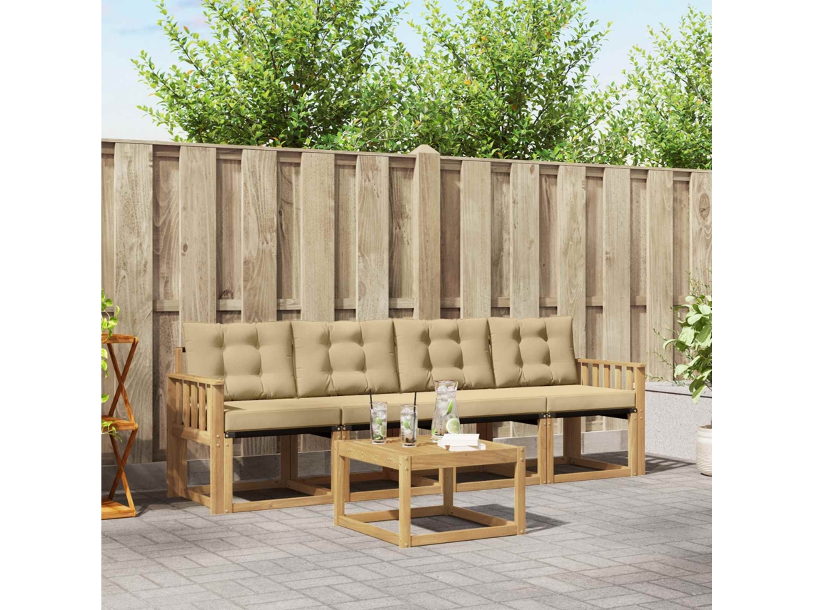 Vidaxl Conjunto De Sofás Para Exterior 5 Pcs Branco E Bege