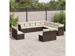 13 Pcs Conjunto Sofás P/ Jardim C/ Almofadões Vime Pe Marrom Dkd Home Decor