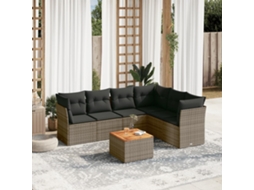 7 Pcs Conjunto Sofás P/ Jardim C/ Almofadões Vime Pe Cinza Dkd Home Decor